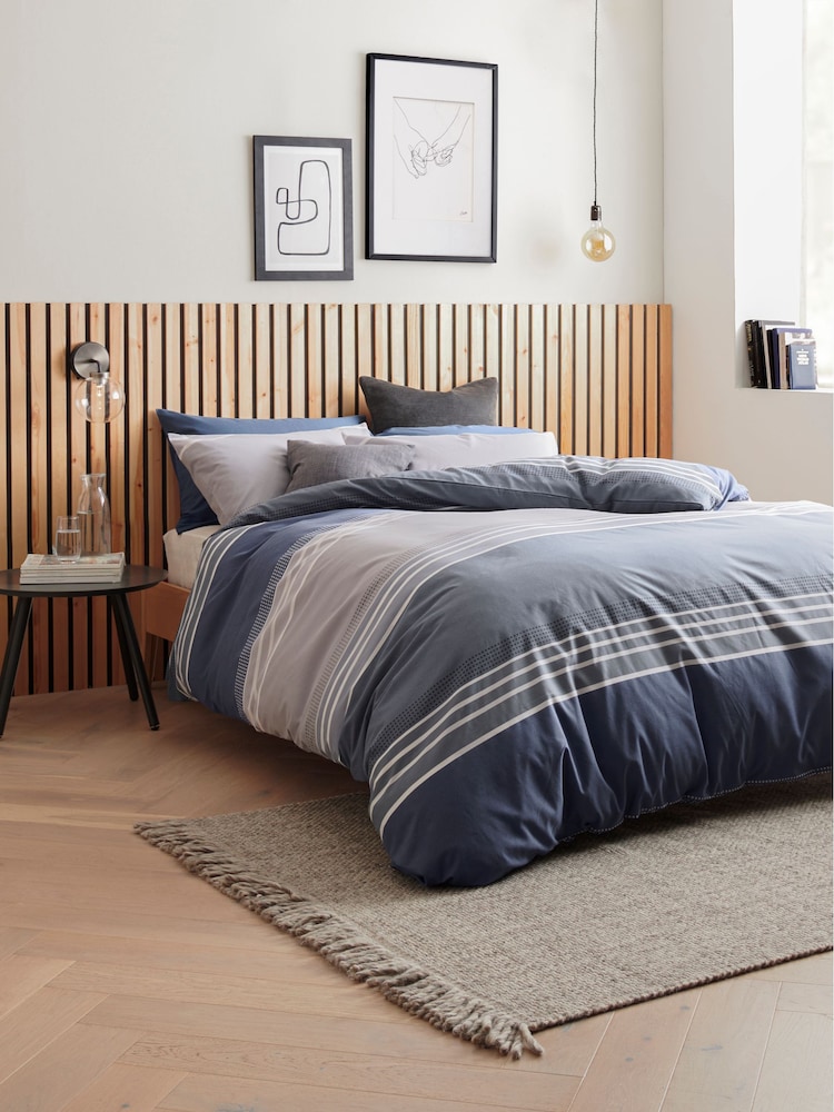 Blue Stripe Duvet Cover and Pillowcase Set - Image 1 of 5