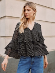 Albaray Black Chiffon Spot Ruffle Top - Image 1 of 5