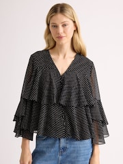 Albaray Black Chiffon Spot Ruffle Top - Image 4 of 5