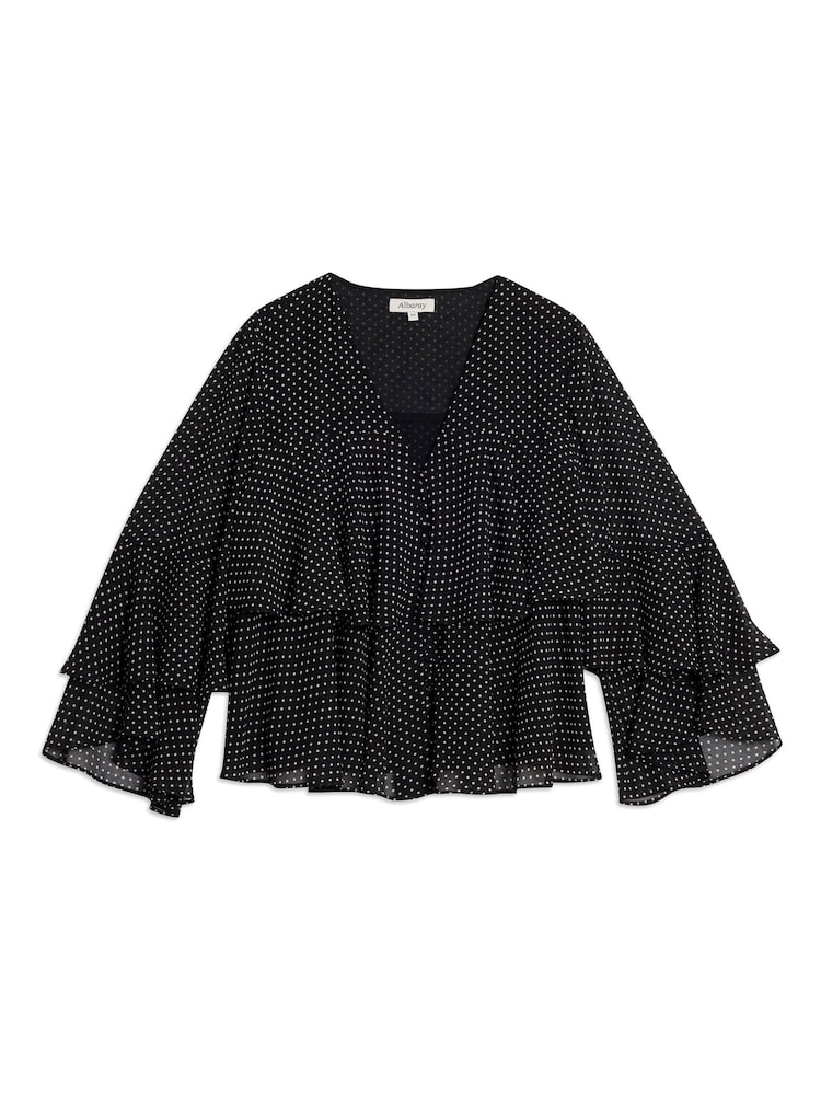Albaray Black Chiffon Spot Ruffle Top - Image 5 of 5 Albaray Black Chiffon Spot Ruffle Top - Image 5 of 5