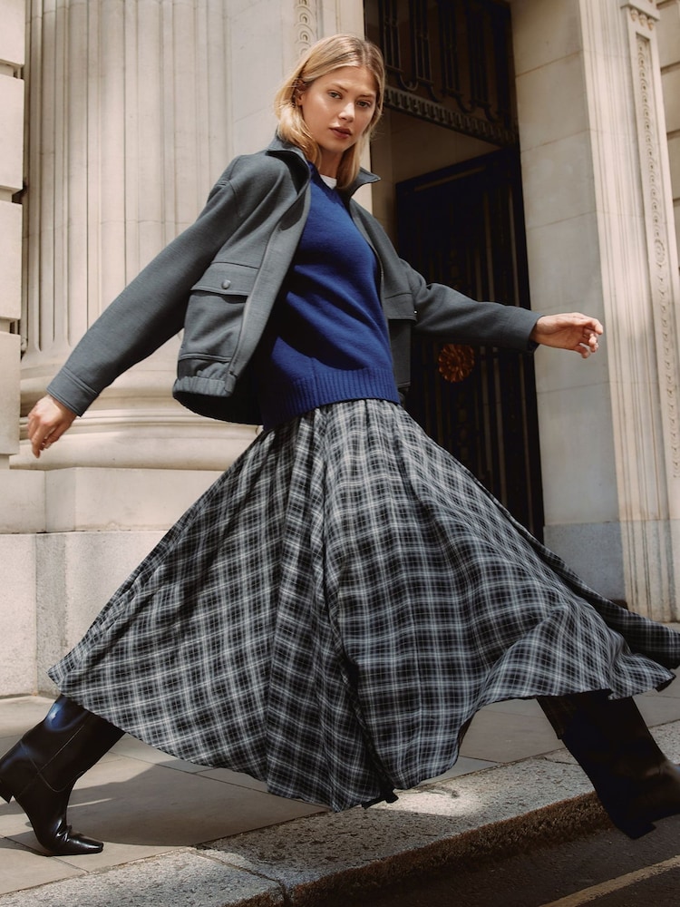 Albaray Grey Plaid Check Full Skirt - Image 1 of 6 Albaray Grey Plaid Check Full Skirt - Image 1 of 6