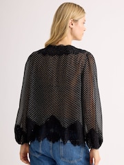 Albaray Black Lace Trim Chiffon Spot Blouse - Image 2 of 6