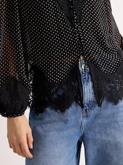 Albaray Black Lace Trim Chiffon Spot Blouse - Image 3 of 6