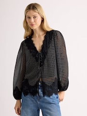 Albaray Black Lace Trim Chiffon Spot Blouse - Image 5 of 6