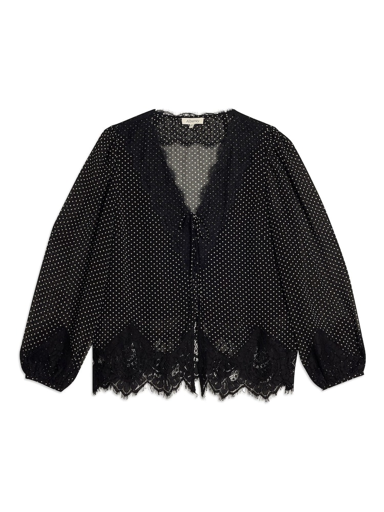 Albaray Black Lace Trim Chiffon Spot Blouse - Image 6 of 6