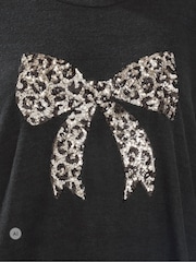 Yours Curve Black Leopard Bow Sequin Sweatshirt - Image 4 of 6