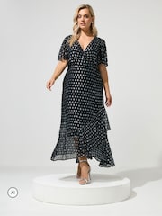 블랙 메탈릭 - Yours Curve Angel Sleeve Ruffle Hem Maxi Dress - 6의 이미지 1