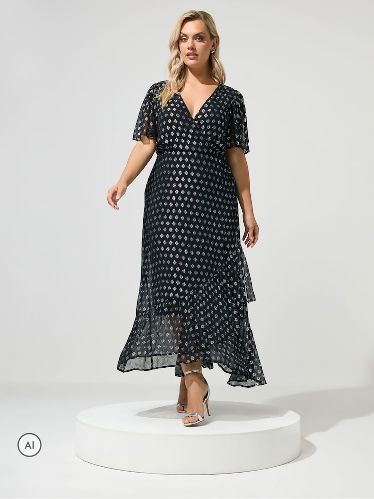 블랙 메탈릭 - Yours Curve Angel Sleeve Ruffle Hem Maxi Dress - 6의 이미지 1