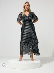 블랙 메탈릭 - Yours Curve Angel Sleeve Ruffle Hem Maxi Dress - 6의 이미지 2
