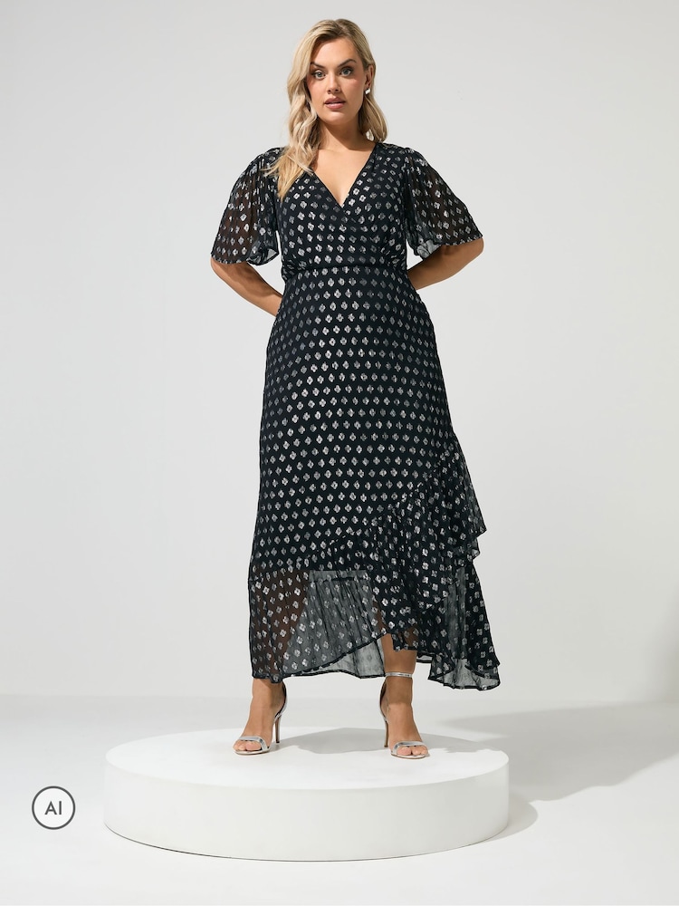 블랙 메탈릭 - Yours Curve Angel Sleeve Ruffle Hem Maxi Dress - 6의 이미지 2