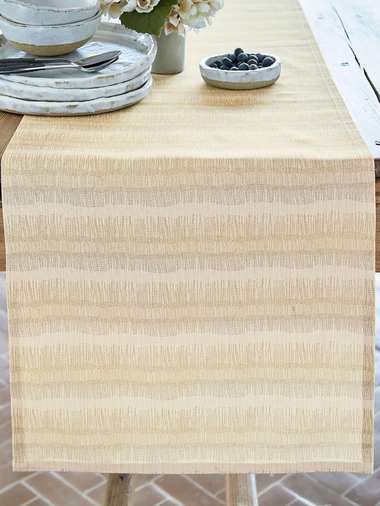 ABIGAIL AHERN x MURMUR Warm Ochre Canvas Cream Moya Table Run - Image 1 of 3 ABIGAIL AHERN x MURMUR Warm Ochre Canvas Cream Moya Table Run - Image 1 of 3