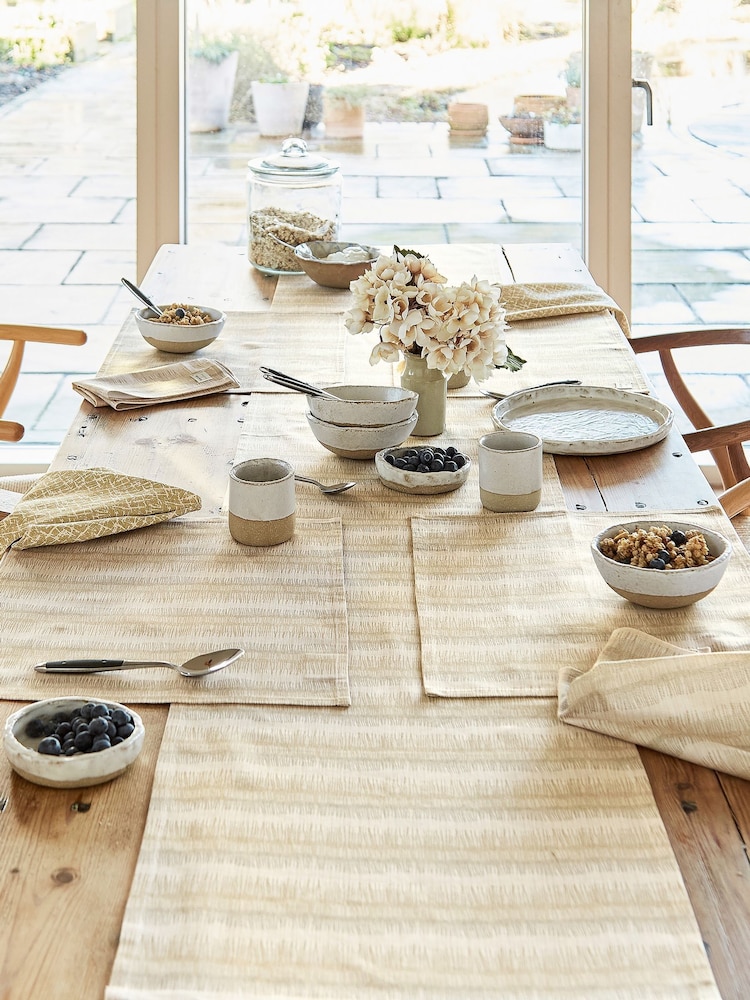 ABIGAIL AHERN x MURMUR Warm Ochre Canvas Cream Moya Table Run - Image 2 of 3 ABIGAIL AHERN x MURMUR Warm Ochre Canvas Cream Moya Table Run - Image 2 of 3