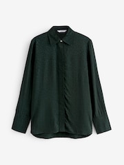 Green Satin Jacquard Long Sleeve Shirt - Image 1 of 6