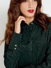 Green Satin Jacquard Long Sleeve Shirt - Image 4 of 6