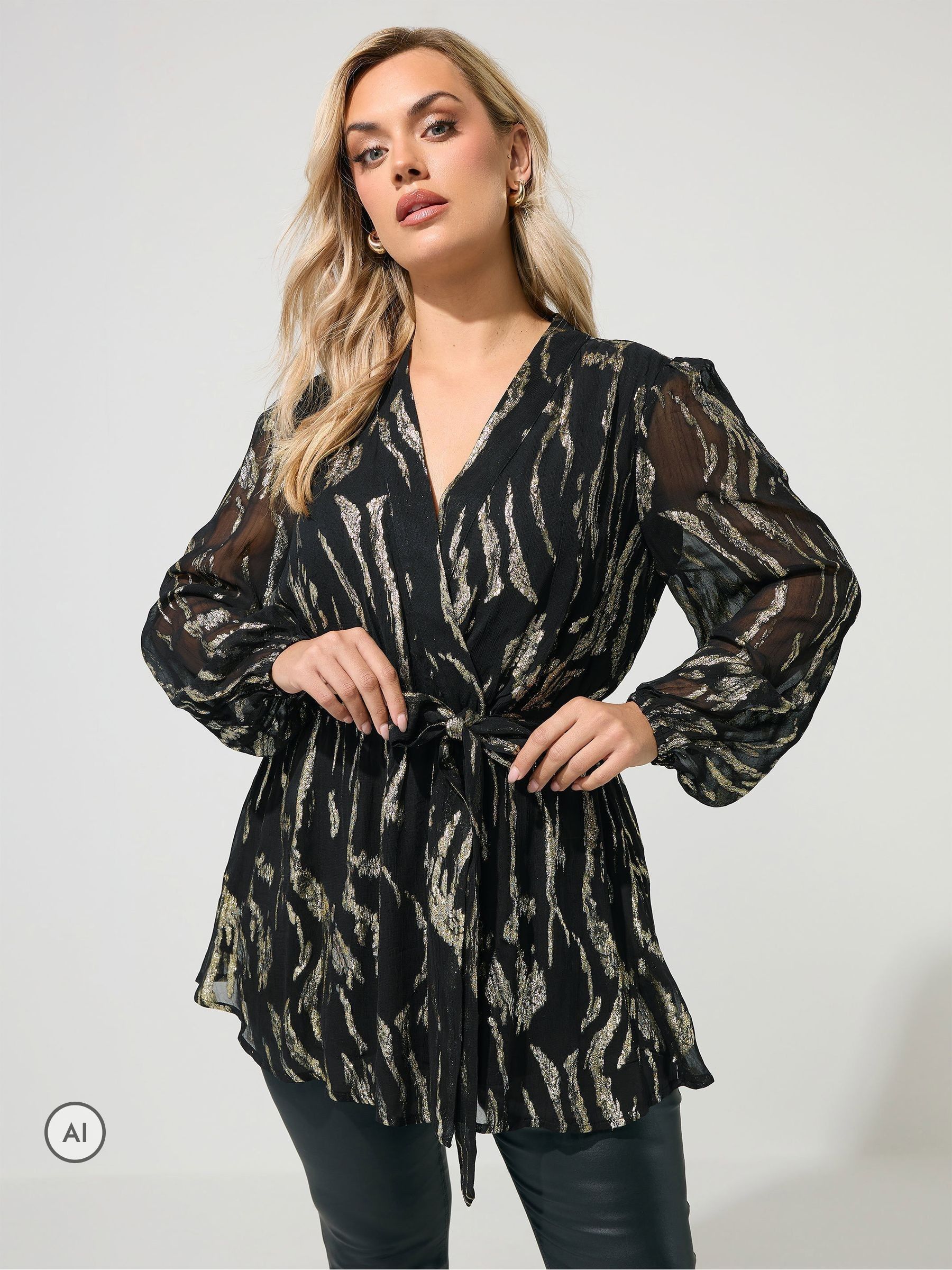 Yours Curve Women's Black London Metallic Wrap Blouse - Image 1