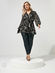 Yours Curve Black London Metallic Wrap Blouse - Image 2 of 6