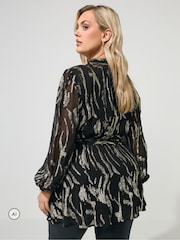 Yours Curve Black London Metallic Wrap Blouse - Image 3 of 6