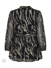 Yours Curve Black London Metallic Wrap Blouse - Image 6 of 6