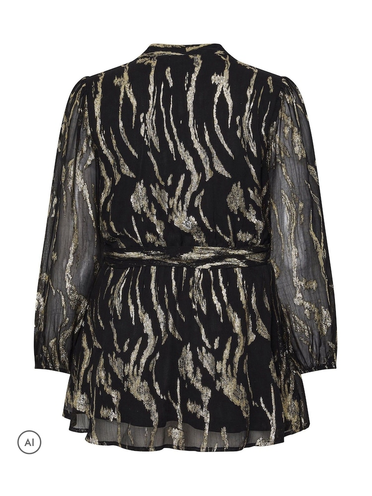 Yours Curve Black London Metallic Wrap Blouse - Image 6 of 6 Yours Curve Black London Metallic Wrap Blouse - Image 6 of 6