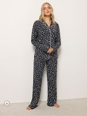 Long Tall Sally Black Star Print Soft Touch Pyjamas Set - Image 2 of 6