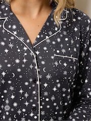 Long Tall Sally Black Star Print Soft Touch Pyjamas Set - Image 4 of 6