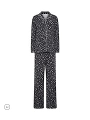 Long Tall Sally Black Star Print Soft Touch Pyjamas Set - Image 5 of 6