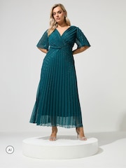 أزرق على أخضر أزرق - فستان برّاق بطيّات بتصميم ملفوف من Yours Curve - صورة 2 من 6