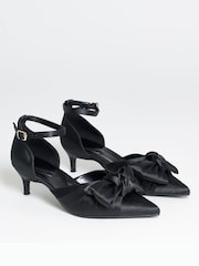 Simply Be Black Extra Wide Fit Two Part Satin Bow Heels - Image 2 of 4