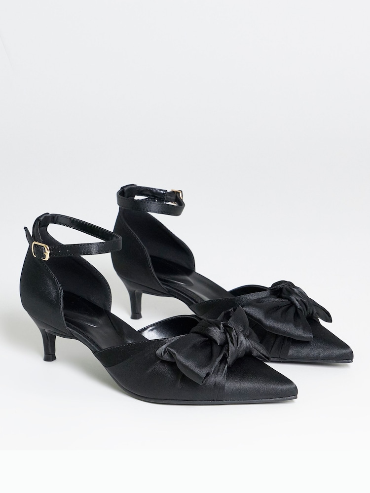 Simply Be Black Extra Wide Fit Two Part Satin Bow Heels - Image 2 of 4 Simply Be Black Extra Wide Fit Two Part Satin Bow Heels - Image 2 of 4