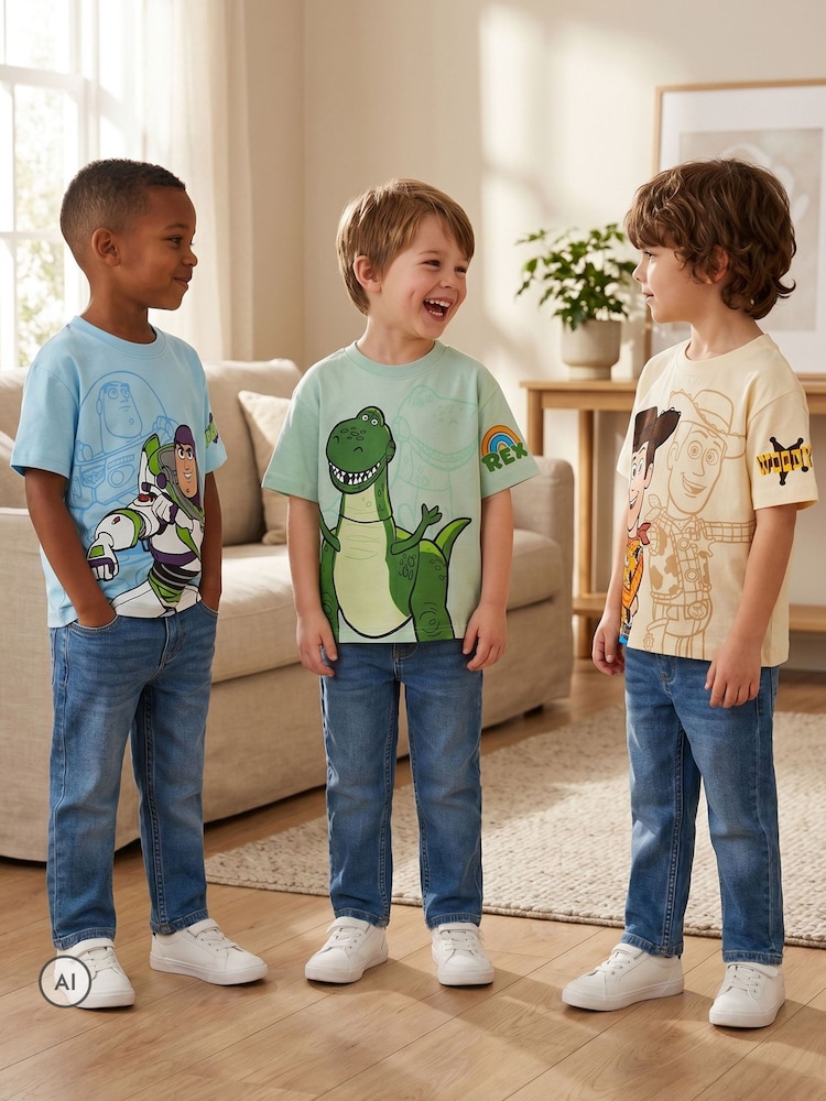 Vanilla Underground White Disney Toy Story Woody Buzz and Rex Short-Sleeved T-Shirts 3 Pack - Image 1 of 9 Vanilla Underground White Disney Toy Story Woody Buzz and Rex Short-Sleeved T-Shirts 3 Pack - Image 1 of 9