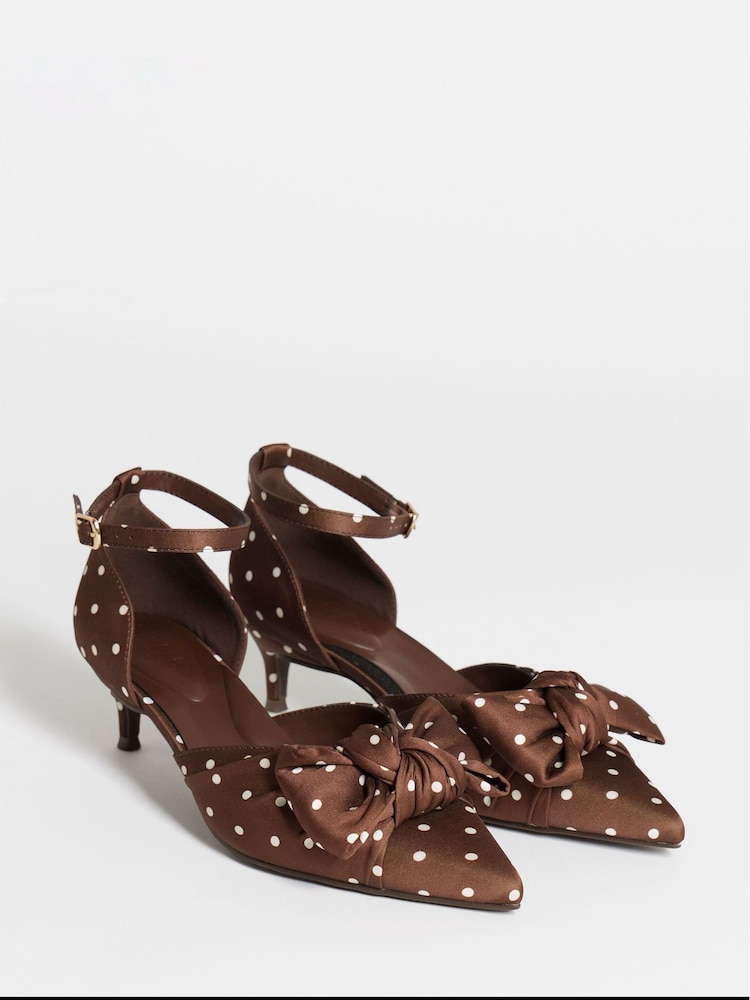 Simply Be Brown Extra Wide Fit Two Part Satin Bow Heels - Image 2 of 4 Simply Be Brown Extra Wide Fit Two Part Satin Bow Heels - Image 2 of 4