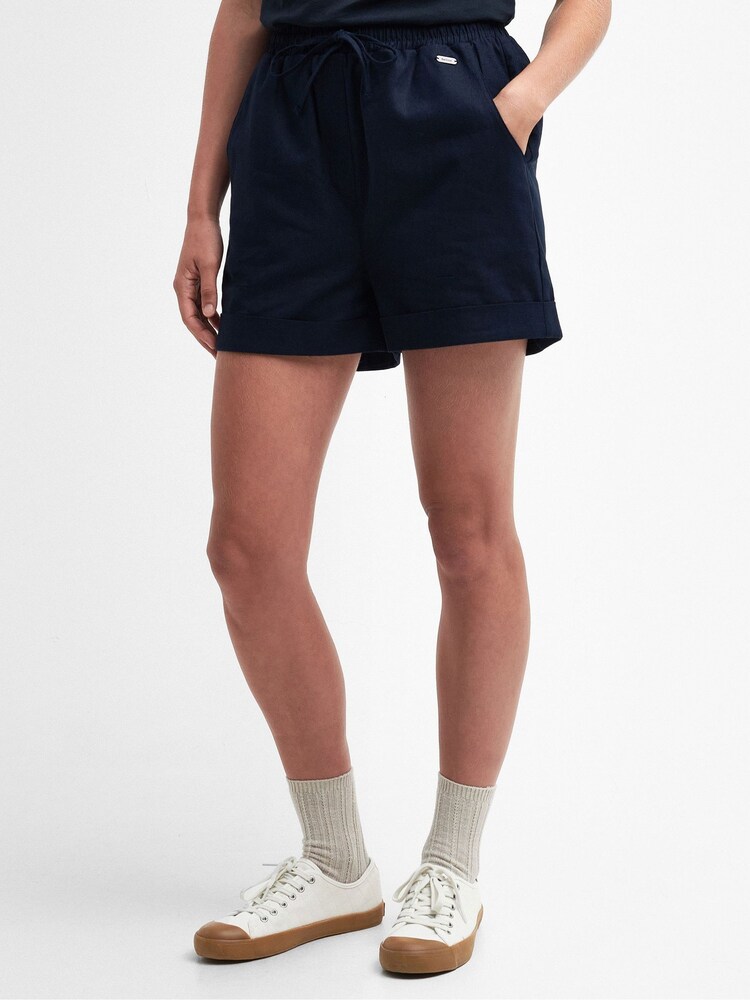 Barbour® Navy Elsden Drawcord Waist Shorts With Linen - Image 1 of 5 Barbour® Navy Elsden Drawcord Waist Shorts With Linen - Image 1 of 5
