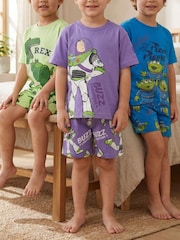 Vanilla Underground Toy Story Buzz Rex and Aliens Multi-Pack of 3 Short Sleeve Short Leg Pyjama Set - صورة 1 من 10
