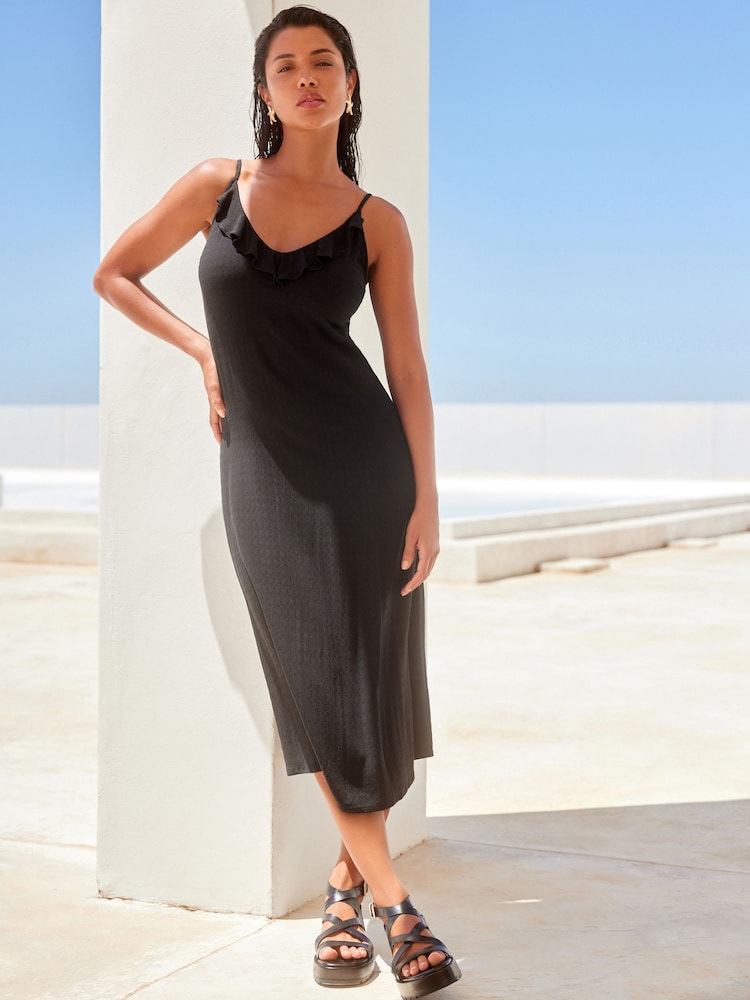 Black Frill Midi Summer Dress - Image 1 of 6