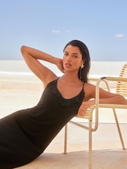 Black Frill Midi Summer Dress - Image 4 of 6