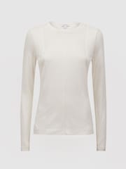 Reiss Ivory Mai Linen Long Sleeve T-Shirt - Image 2 of 5