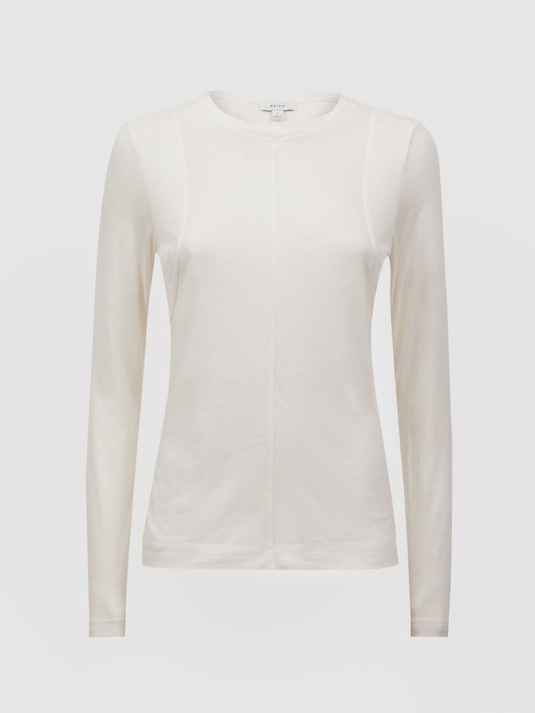 Reiss Ivory Mai Linen Long Sleeve T-Shirt - Image 2 of 5