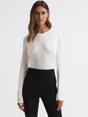 Reiss Ivory Mai Linen Long Sleeve T-Shirt - Image 3 of 5