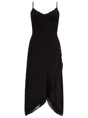 Pour Moi Black Sofa Loves Lace Soft Jersey Hidden Support Wrap Midi Chemise - Image 3 of 4