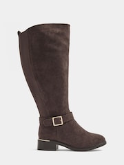 Yours Curve Brown Buckle Stitch Detail Riding Boots - Image 2 of 5