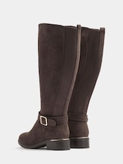 Yours Curve Brown Buckle Stitch Detail Riding Boots - Image 3 of 5