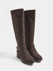 Yours Curve Brown Buckle Stitch Detail Riding Boots - Image 4 of 5