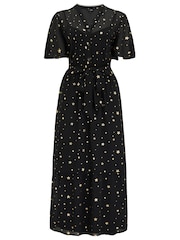 Pour Moi Black Chiffon Angel Sleeve Tiered Star Midi Dress - Image 3 of 4