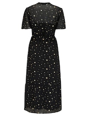 Pour Moi Black Chiffon Angel Sleeve Tiered Star Midi Dress - Image 4 of 4
