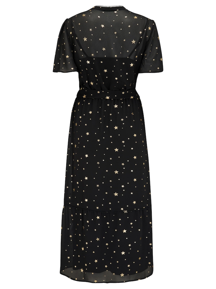 Pour Moi Black Chiffon Angel Sleeve Tiered Star Midi Dress - Image 4 of 4