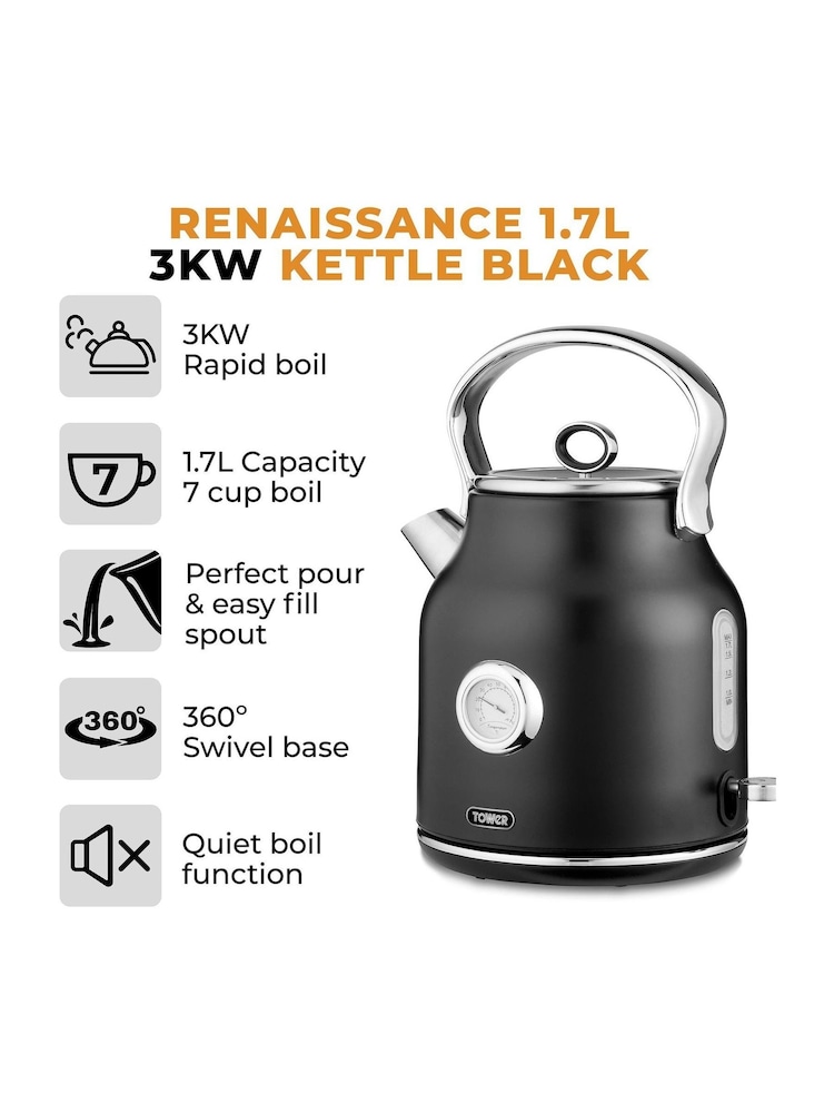 Tower Black Renaissance 1.7L 3KW Ultra-Fast Boil  Kettle - Image 2 of 8