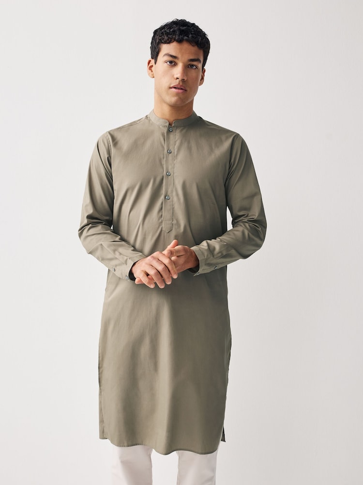 Neutral Brown Regular Fit Cotton Round Neck Kurta - Image 1 of 6 Neutral Brown Regular Fit Cotton Round Neck Kurta - Image 1 of 6