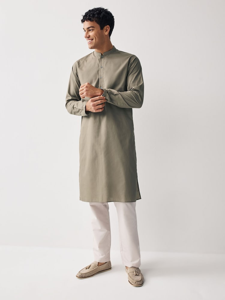 Neutral Brown Regular Fit Cotton Round Neck Kurta - Image 2 of 6 Neutral Brown Regular Fit Cotton Round Neck Kurta - Image 2 of 6