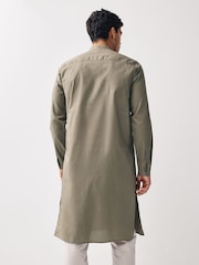 Neutral Brown Regular Fit Cotton Round Neck Kurta - Image 3 of 6