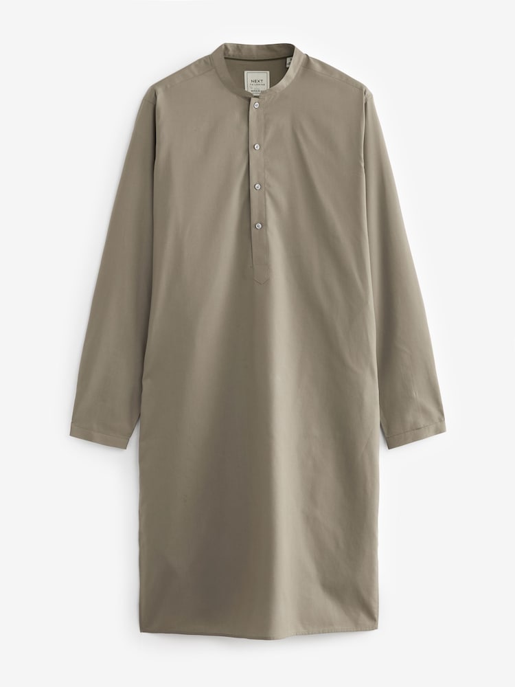 Neutral Brown Regular Fit Cotton Round Neck Kurta - Image 6 of 6
